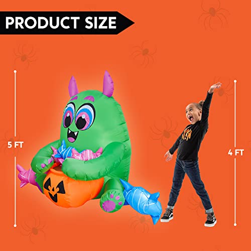 5 FT Long Halloween Inflatable Monster Candy w/ Pumpkin