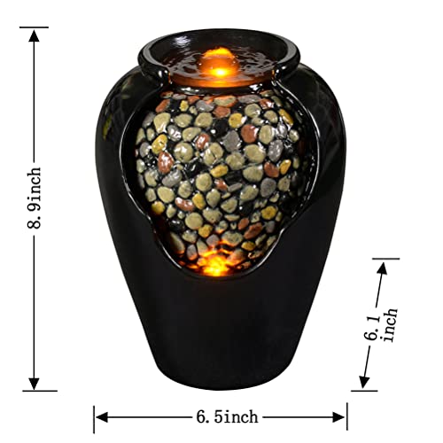 Zen Water Fountain w/ Simulation Colorful River Stones Inside & Soothing Sounds