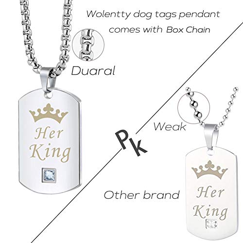 King and Queen Couples Necklaces Stainless Steel Dog Tags Gift for Valentines Day