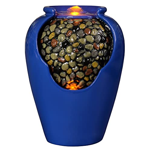 Zen Water Fountain w/ Simulation Colorful River Stones Inside & Soothing Sounds