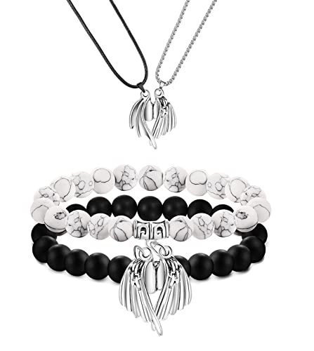 4Pcs Couples Bracelets & Necklace Set for Women/Men