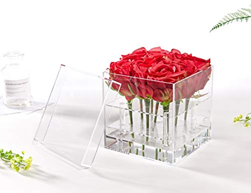 Acrylic Flower Box Water Holder, Clear Rose Pots Stand - Decorative Square Vase