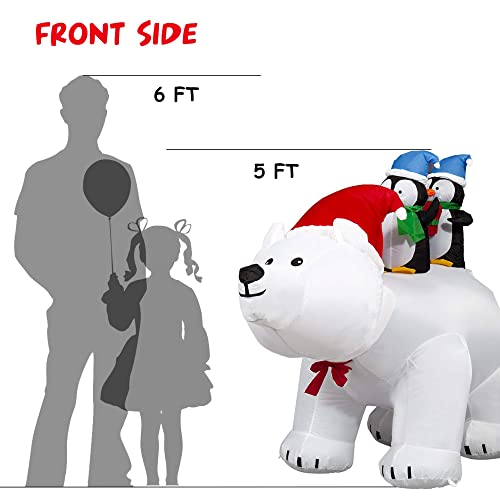 7Ft Long Christmas Inflatables Polar Bear with Penguins