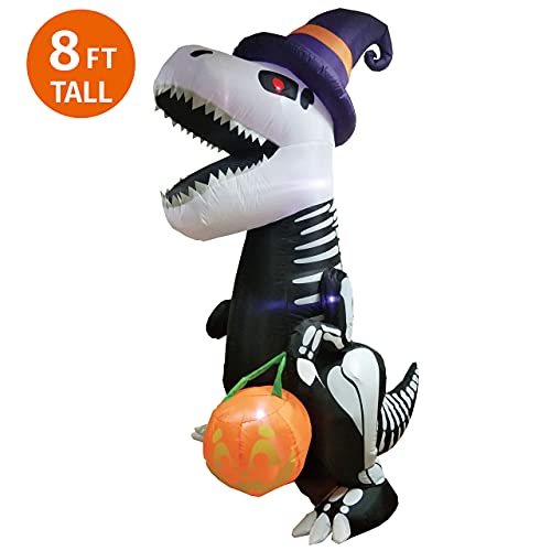 Halloween 8 FT Inflatable Skeleton Dinosaur w/ Build-in LEDs