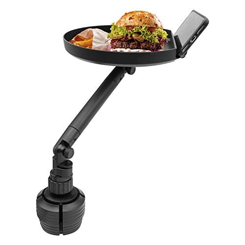 Cup Holder Tray for Car- Adjustable-Perfect for Eating in Your Car w/ 9" Surface, Phone Slot, & 360° Swivel Arm