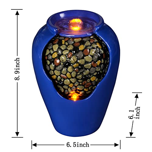 Zen Water Fountain w/ Simulation Colorful River Stones Inside & Soothing Sounds