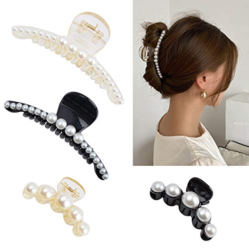 Large Metal Pearl Hair Claw Clips  Gold Rhinestones for Women & Girls