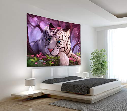 Purple Forest White Tiger Tapestry Art Home Decor Wall Hanging Living room Dorm