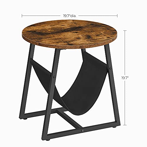 Round End Table w/ Pocket, Side Table, Industrial Style, Rustic Brown & Black