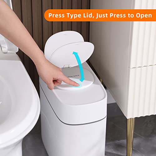 Trash Can w/ Press Type Lid | 14L Slim Plastic Narrow  Garbage Can