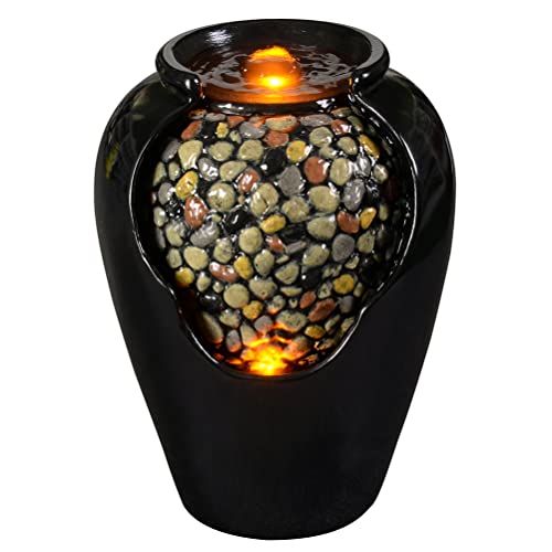 Zen Water Fountain w/ Simulation Colorful River Stones Inside & Soothing Sounds