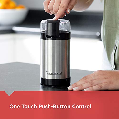 Coffee Grinder One Touch Push-Button Control, 2/3 Cup Bean Capacity, Stainless Steel