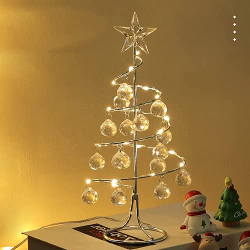Crystal Christmas Tree LED Light Decorative Desk Lamp, Silver