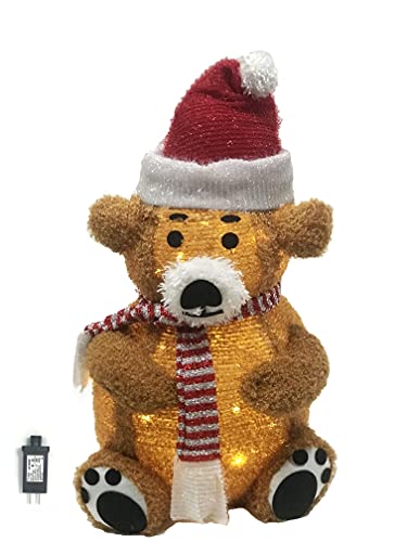 2Ft Christmas Little Brown Bear with Christmas Hat Built-in LED Light