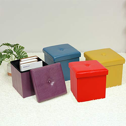 Folding Storage Ottoman, Faux Leather Footrest 11.8"x11.8"x11.8"