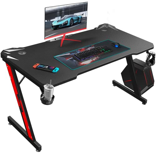 44 Inch Computer Desk Gaming Table Z Shaped Pc Gaming Workstation-Black