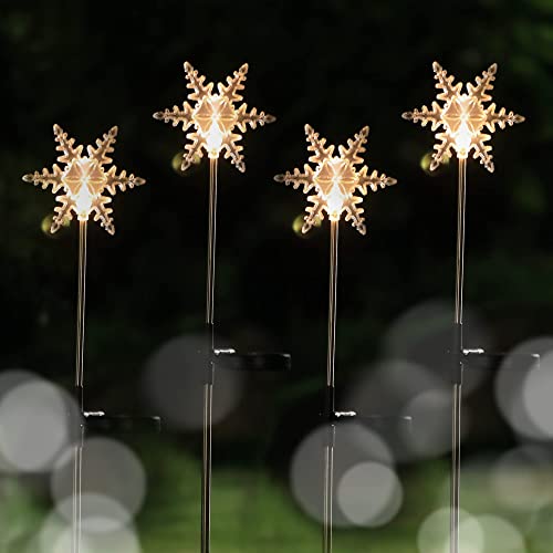 4 Pack Solar Christmas Snowflakes Garden Stake Lights Decoration