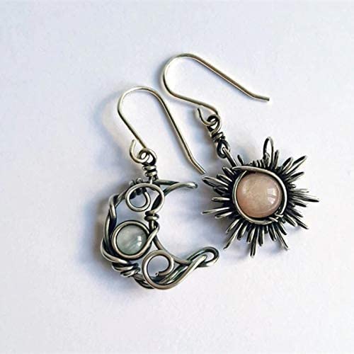 Boho Opal Sun & Moon Drop Dangle Earrings for Women