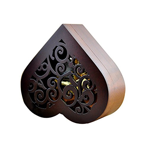 Heart Shaped Vintage Wood Carved Mechanism Musical Box