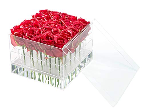 Acrylic Flower Box Water Holder, Clear Rose Pots Stand - Decorative Square Vase