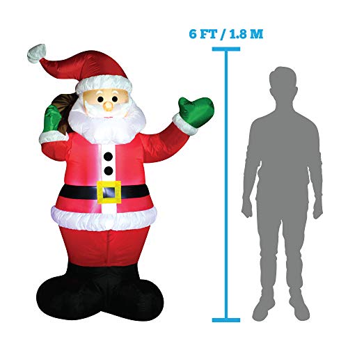 6 Ft Inflatable Santa Claus; LED Light Up Giant Christmas Inflatable Santa Claus Christmas Decoration