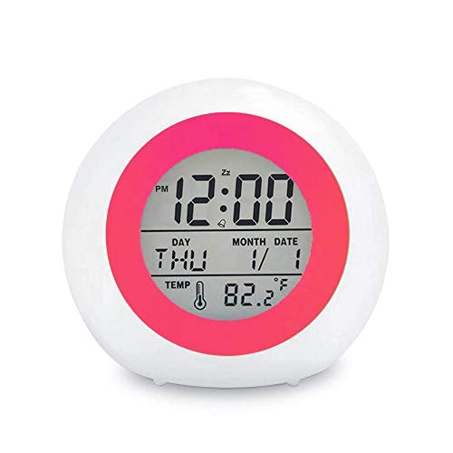 Digital Alarm Clock, 7 Color Night Light, Snooze, Temperature Detect Batteries Operated