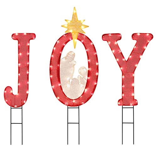 45'' Tall Pre-Lit Christmas Joy Nativity Yard Sign Decoration