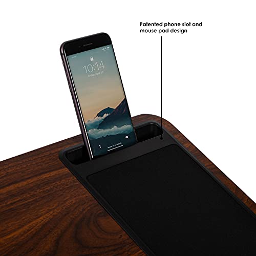 Home/Office Lap Desk w/ Device Ledge, Mouse Pad, & Phone Holder - Black -Fits Up to 15.6 Inch Laptops