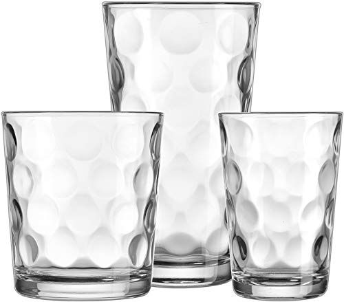 12 Piece Glass Cups Set 4 Highball Glasses(17 oz.) 4 Rocks Glasses(13 oz.) 4 Juice Glasses(7 oz.)