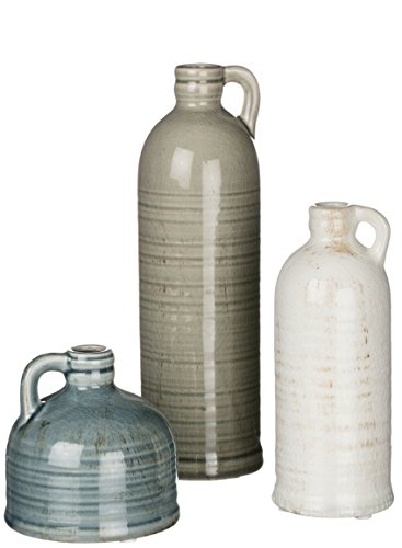 Ceramic Jug Vase Set of Three (3), 4”, 7.5” & 10” Crackled Finish