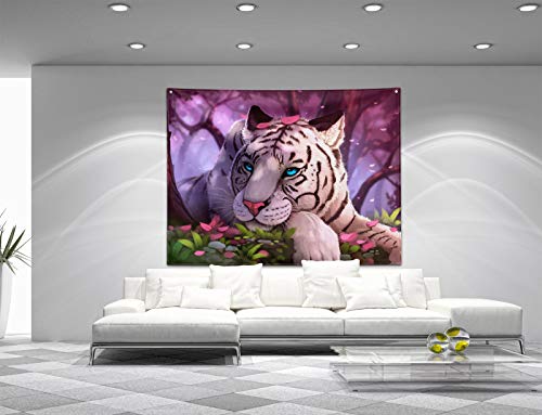 Purple Forest White Tiger Tapestry Art Home Decor Wall Hanging Living room Dorm