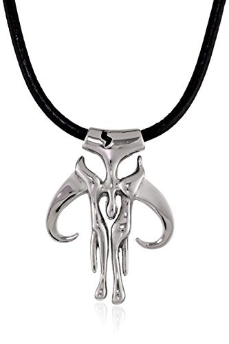 Star Wars Mandalorian Symbol Stainless Steel Leather Cord Necklace, 20"