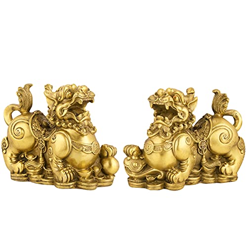 Set of 2 Feng Shui pixiu/pi yao Statue Figurine Attract Good Luck Wealth Decoration Sculpture Golden