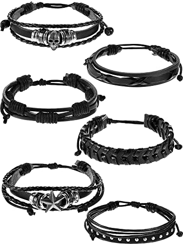 6 Pieces Punk Studded Leather Rivets Bracelet Cuff (Retro Style)