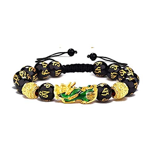 3 Piece Handmade Carved Mantra Stone Pi Xiu Feng Shui Black Obsidian Wealth Lucky Bracelet