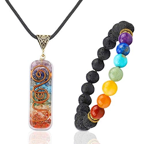 7 Chakra Necklace and Chakra Bracelet and amethyst Crystal Necklace Jewelry Bundle Set