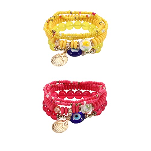 4/2 Sets Bohemia Evil Eye Beads Bracelets for Women