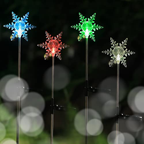 4 Pack Solar Christmas Snowflakes Garden Stake Lights Decoration