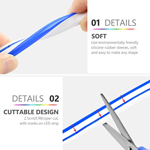 Neon LED Strip Light 16.4ft/5m 12V DC 600 LEDs Waterproof Flexible