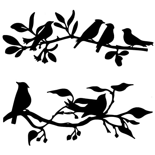 2 Pcs Stylish Metal Birds on Branch Wall Art Home Decoration