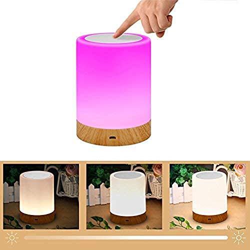 Night Light Touch Sensor Lamp Rechargeable Dimmable Warm White Light + RGB Color Changing