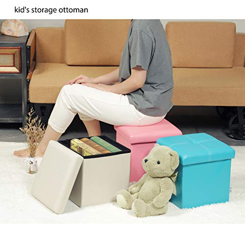 Folding Storage Ottoman, Faux Leather Footrest 11.8"x11.8"x11.8"