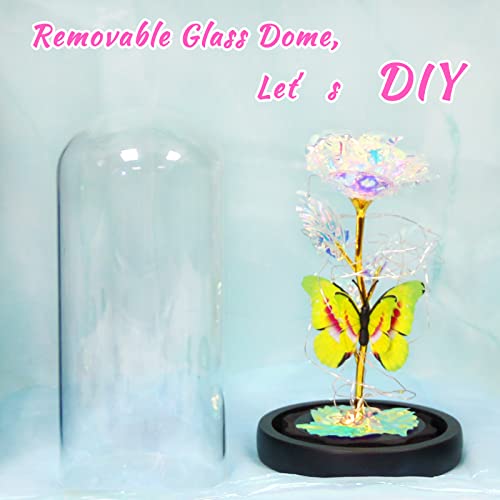 Enchanted Galaxy Light Up Butterfly Rose  Gifts in Glass Dome