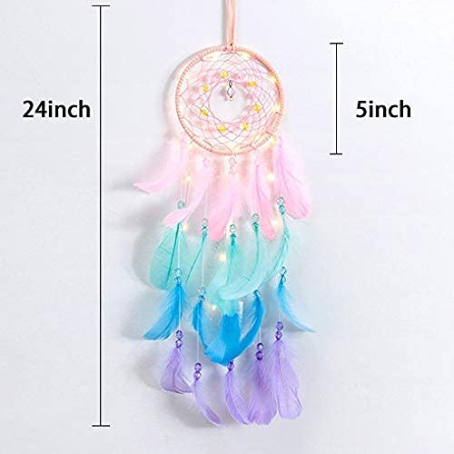 Colorful Handmade Feather Dream Catcher with LED Light