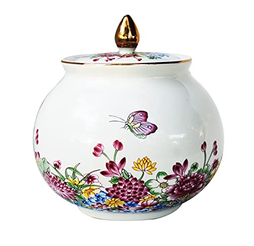 Decorative Jar- White Body w/ Floral & Butterfly Design