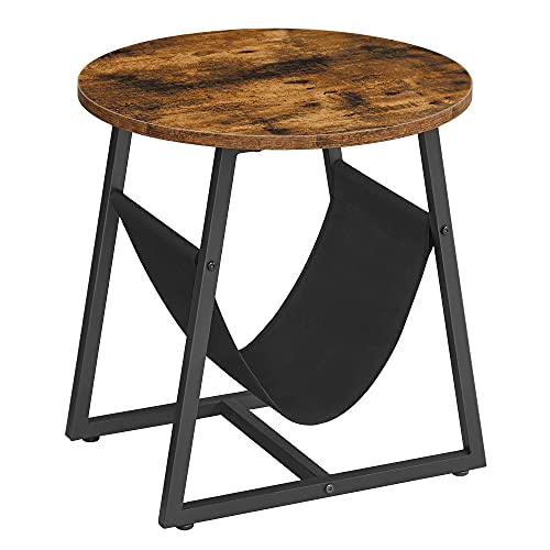 Round End Table w/ Pocket, Side Table, Industrial Style, Rustic Brown & Black