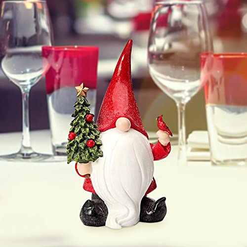 Red Santa Claus Gnome Holding Christmas Tree Garden Decoration