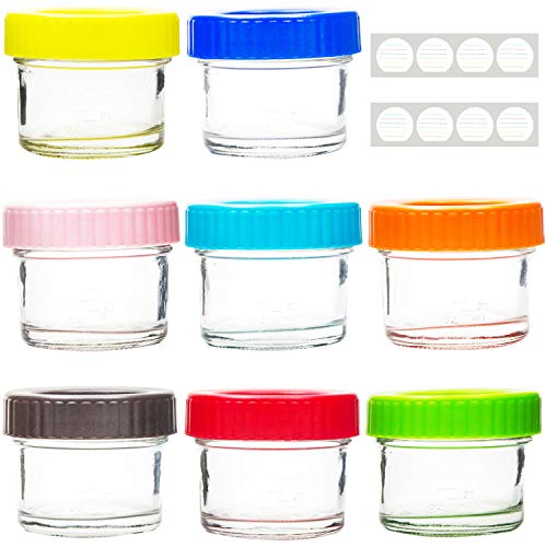 4 Ounce Stackable Baby Food Glass Containers w/ Airtight Lids, 8Pack Assorted Colors