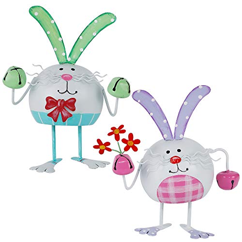 Set of 2 Metal Easter Bunny Decoration, 6.7 Inches