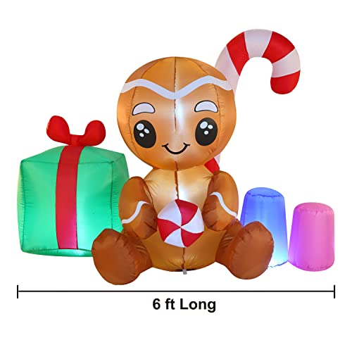 6 FT Inflatable Sitting Baby Gingerman w/ Build-in LEDs Christmas Decoration